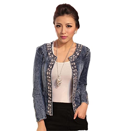 Veste en jean avec diamant décoratif FULBHPRINT éclatant style vintage M