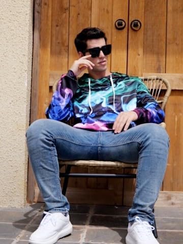 uideazone Men and Women Graphic Hoodies Colorful Fire Flame Pullover Hoodie Novelty Hooded Sweatshirt for Winter and Fall
