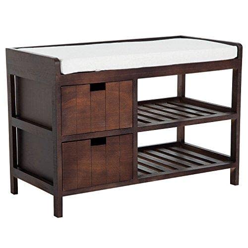 Homcom Shoe Cabinet, Wooden Storage Bench With Cushion, Entryway Rack With Drawers, Open Shelves, Country White #TOP3
