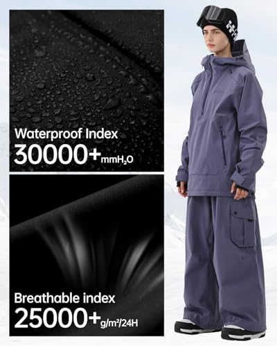 Image of Ski Jacket Women with Recco 3L Snowboard Anorak Pullover Baggy Coat Hooded Insulated Hoodie Waterproof Warm