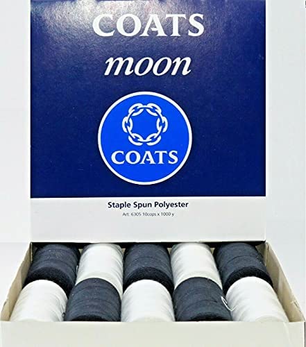 Moon Polyester Sewing Thread Thread - Black OR White - 10 X 1000 Yards Pack - 120s - Sewing Quilting Dress Fabric - Simply Sew Crafty™ (Black & White)