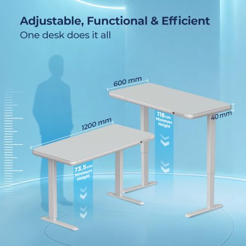 Image of The Sleep Company AeroSleek Glass Height Adjustable Desk | Electric Standing Table | 4 Memory Presets | Drawers | Tempered Glass Top | 2 Years Warranty | | Free Installation |1200mm x 600mm
