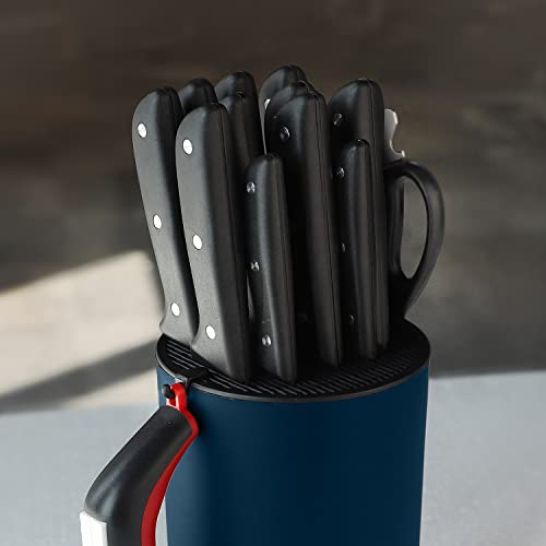 Oou Universal Knife Block Holder - Round Kitchen Knife Storage Unique Slot Design To Protect Blades, Space Saver Knife Organizer Detachable For Easy Cleaning, Blue #TOP2