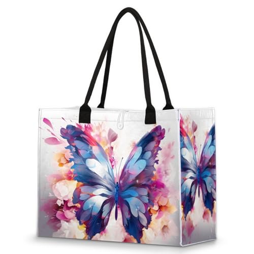 Art Butterfly Colored Tote Bag for Women Large Beach Bag Reusable Tote Bags for Work Travel Beach Shopping