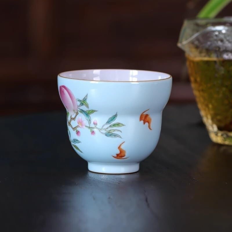Tea Cup Hand-Painted Pastel Host Blue Ground Longevity Peach Gourd Kung Fu Set Single Soaking Container