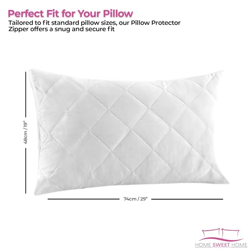 Quilted Pillow Protectors 4 Pack - 100% Microfiber Anti Allergy Pillow Protectors Soft Zip up Pillowcase Protector Quilted Zipped Pillow 48cm x 74cm White Pillowcase Covers