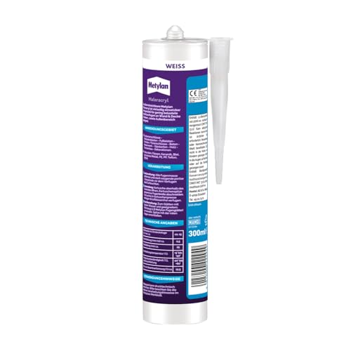 Metylan Maleracryl, Acryl Dichtstoff für Anschlussfugen innen & außen, überstreichbare Fugenmasse für Fenster, Türen & Fußleisten, Weiß, 1x300ml Kartusche