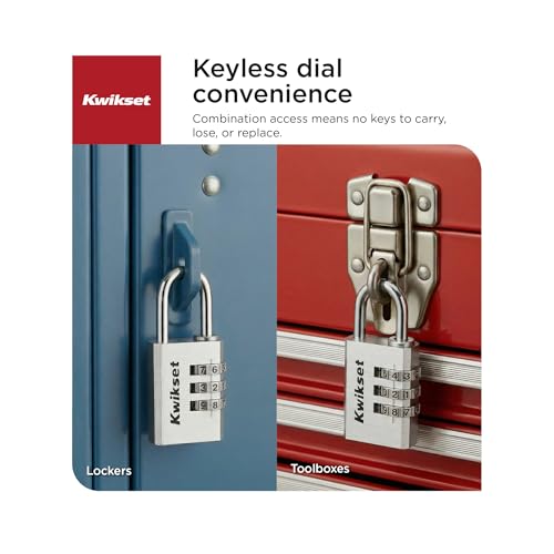 Candado de combinación Kwikset de aluminio con tres dígitos para cobertizos exteriores en gris 5