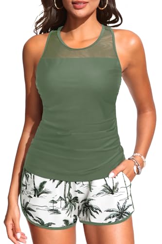 Aqua Eve Women Tankini with Shorts - Tummy Control Two Piece Swimsuit High Neck Bathing Suit with Pockets 2025 Swimwear