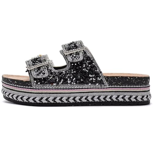 Torotto Womens Slides with Cork Footbed Open Toe Adjustable Webbing Flat Sandals for Walking | Beach | Indoor4