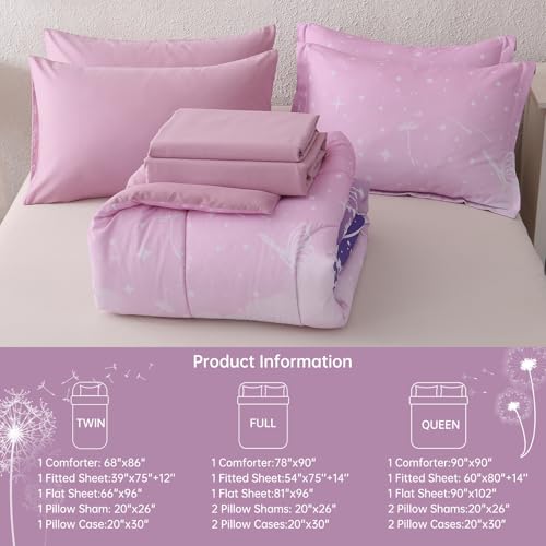 Image of Dinjoy Girls Comforter Set 7 Pieces, Queen Size Colorful Ombre Rainbow Bedding Set, Bed in A Bag for Kid Teen Girls (1 Comforter, 1 Flat Sheet, 1 Fitted Sheet, 2 Pillow Shams, 2 Pillowcases)