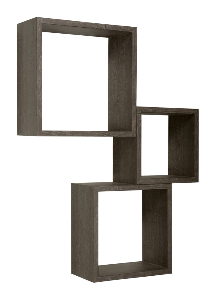 MODULARREDO | INCUBO Set di 3 Mensole da Muro, Cubi Arredo, Mensole Cubo, Cubi da Parete, 35x35, 30x30 e 25x25 p15.5 cm, Rovere Scuro, Kit Tasselli Incluso - Made in Italy