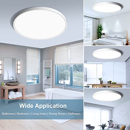 LightingWill 15.7 Inch LED Flush Mount Ceiling Light Fixture, 6000K Cool White, 3800LM, 32W, Flat Modern Round Lighting Fixture, 320W Equivalent White Ceiling Lamp for Kitchens, Bedrooms.etc.