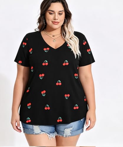 Image of RITERA Women Plus Size Tops Tie Dye V Neck Shirt Floral Camo Summer Short Sleeve Tunic Oversized Ladies Blouse XL-5XL
