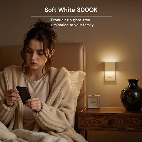 Image of L LOHAS LED Night Light,Night Lights Plug into Wall,0-100LM Stepless Dimmable Brightness,Dusk to Dawn Sensor,3000K Soft White,Foldable Night Lights for Travel Bathroom Hallway