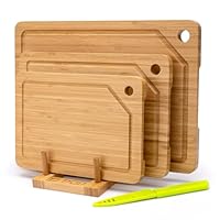 YSTKC Set di 3 taglieri in legno di acacia, per cucina, taglieri spessi, grandi taglieri in legno con scanalatura profonda per succo, vassoi in legno per carne, frutta e formaggio