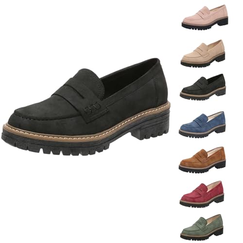 Mocassins À Plateforme Confortables Et Décontractés pour Femmes À Enfiler (Noir, 42)