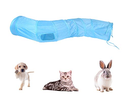 Image of iCAGY Cat Tunnel for Indoor Cats Interactive, Rabbit Tunnel Toys, Pet Toys Play Tunnels for Cats Kittens Rabbits Puppies Crinkle Pop Up Blue 47 inch Shape S