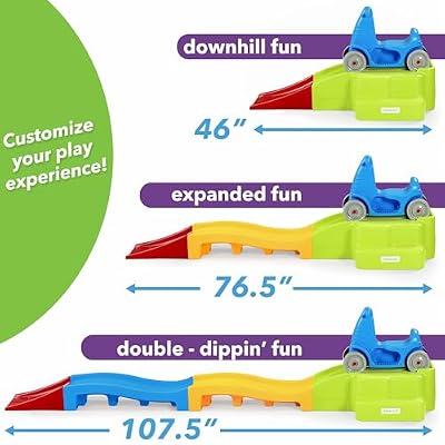 Simplay3 Deluxe Expandable Roller Coaster with Tracks, Downhill Race Track for Growing Kids, Indoor Outdoor Toddler Ride On Toy, Ages 2-5 Years