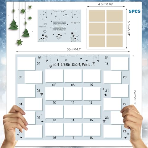 DPKOW Paare Adventskalender Rubbellos Karte, Ich liebe dich weil Selber Machen Rubbellos Adventskalender für Paar Pärchen Freundin Freund Liebe ADVENTSKALENDER Selber Befüllen PAAR