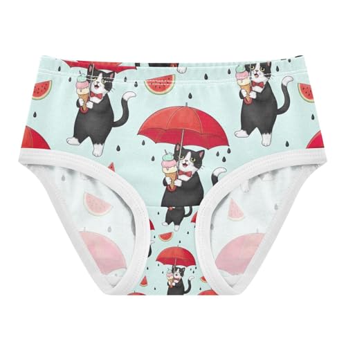Kids Underwear, Cute Cat Watermelon Umbrella Toddler Girl Panties, Cotton Underwear for Girls, 2T–8 Years