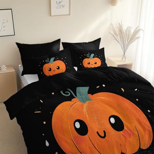 Parure de lit citrouille en microfibre noire douce et facile à laver - 3