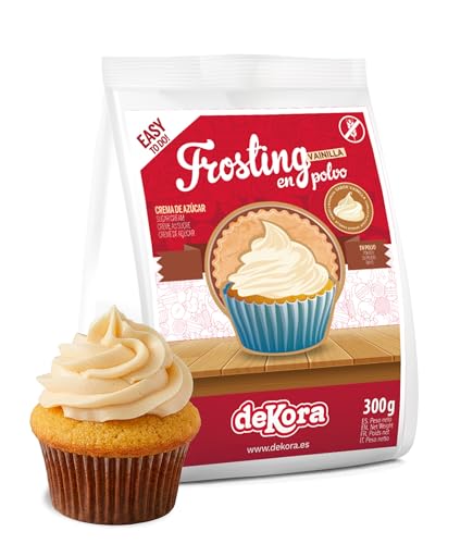 dekora – Preparado en polvo para crema sabor vainilla (Frosting estilo Buttercream) 300 g, ideal para cubrir y rellenar tartas y cupcakes, Topping reposteria sin gluten