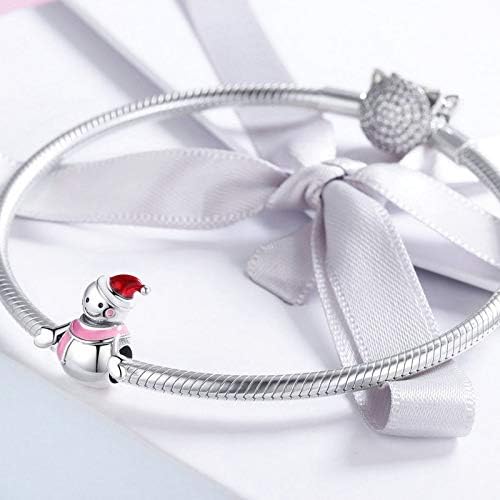 Authentic 925 Sterling Silver Miss & Mr Snowman Red and Pink or Blue Enamel Charms Fit Bracelets & Bangles DIY Jewellery Making (Pink) - Image 5