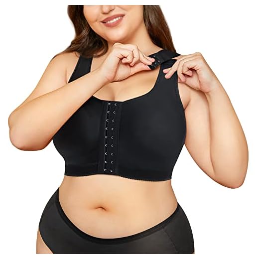 CYDREAM Wireless Bra for Women Front Adjustable Closure Post Surgery Compression Sports Bra Shapewear Camisole Crop Tops (Black, X-Large)