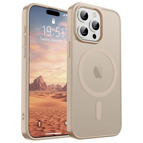 Image of SUPFINE Magnetic for iPhone 15 Pro Max Case(Compatible with MagSafe)(Military Grade Drop Protection) Slim Translucent Matte Shockproof with Anti-Fingerprint Phone Case,Desert Gold
