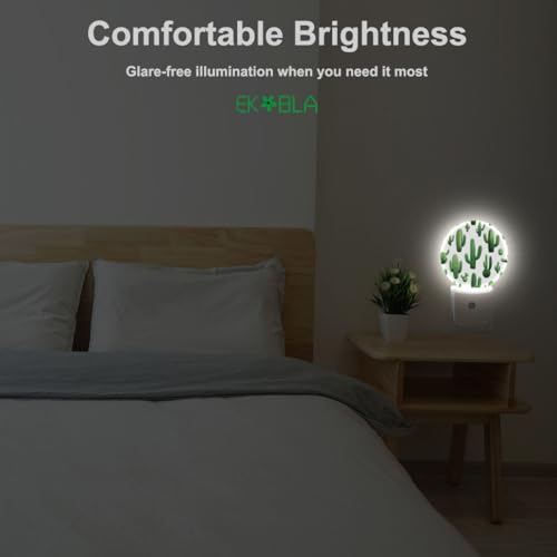Image of EKOBLA Cactus Night Light, Green Cactus with inchStuck On You inch Quote Night Lights Plug Into Wall with Auto Sensor for Home Decor