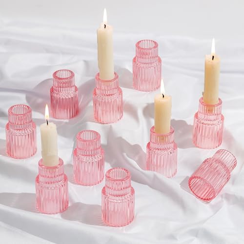 Glasseam Taper Candle Holders Bulk: 10 Pcs Small Candlestick for Valentine