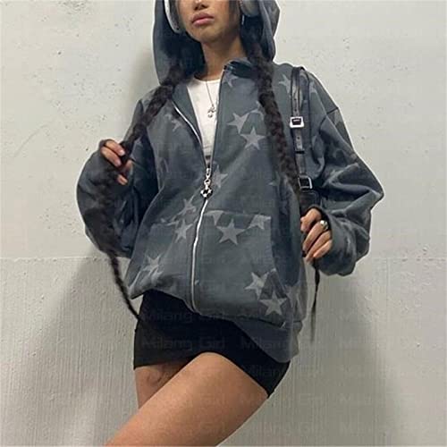 Y2k Zip Up Hoodies for Teen Girls Aesthetic Trendy Oversized Sweatshirt Womens 2022 Star Graphic Print Jackets2