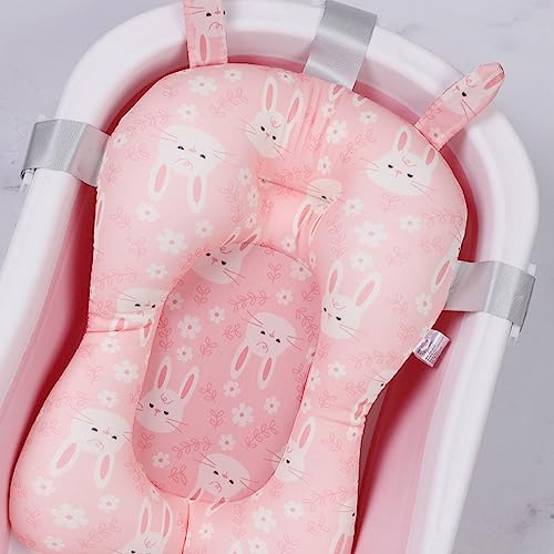 Image of Baby Bath Seat for Infants - Non-Slip, Soft, Quick-Dry, Lightweight Bath Cushion for Sitting and Lying Down, Newborn Safe (Rose)