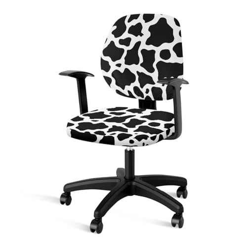 Cadowhimsy Cow Print 2 Pcs Office Chair Slipcovers Computer Chair Backrest and Cushion Seat Covers Stretchable Desk Chair Slipcovers Dining Chair Protective Covers for Office Worker