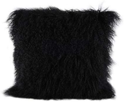 Black Mongolian Lamb Fur Pillow Cover Luxurious Sheep Skin Cushion Cover Soft Plush Fur Pillow Case Home Decorative Square Throw Pillow cover Plain Wool Pillow Protector 16 X 16 Inch Bedroom