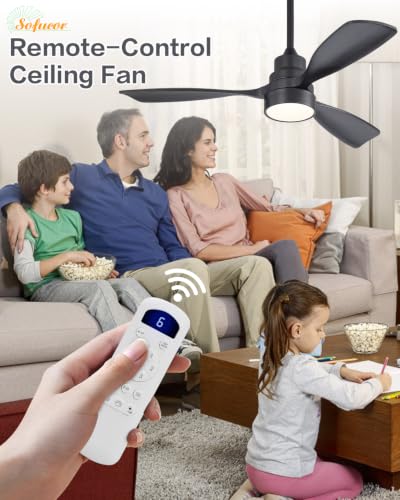 Image of Sofucor 48 Inch Wood Ceiling Fans with Lights, Flush /Downrod Mount, Black