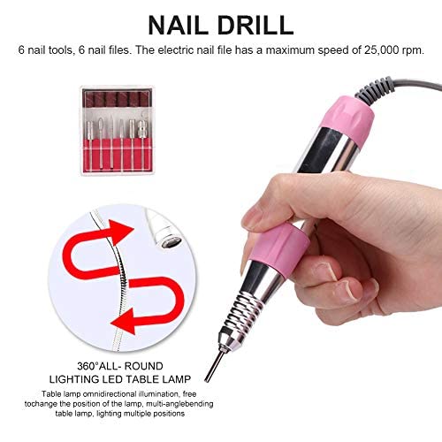 Miniatura 2 de Colector de polvo de uñas 5 en 1 con taladro, máquina eléctrica multifuncional para taladro de uñas con colector de polvo, lámpara de escritorio