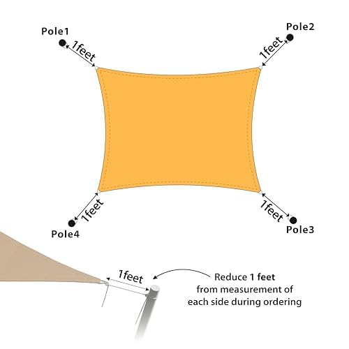 Image of HIPPO Shade Sail 9.5 Feet X 16.5 Feet Sun Shade 85% UV Block for Canopy Cover, Outdoor Patio, Garden, Pergola, Balcony Tent (Yellow)