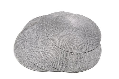 Urban Lifestyle Helena Lot de 6 sets de table ronds argentés et gris - Résistants à la chaleur - Lavables