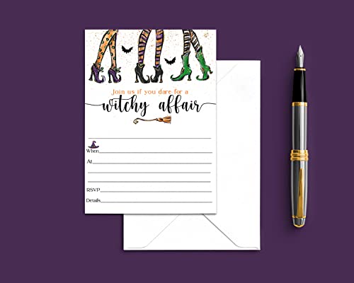 Witchy Fun Halloween Invitations With Envelopes (25 Pack) Witch Is Getting Hitched Bridal Shower Invites Spooky Baby Shower Kids Fall Festival Black And White 5X7 Set Of Blank Invites #TOP3