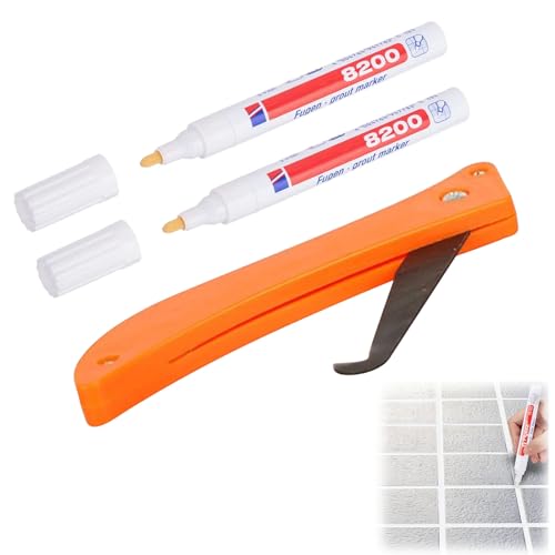 Rotulador de Lechada Blanco,2PCS Tile Grout Pen,Blanqueador de Juntas Azulejos,Limpia Juntas Baldosas,Bolígrafo de Lechada Rotulador para Azulejos Baño,Bolígrafo de Pintura con Rascador Juntas Azulejo
