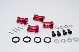 GPM For Traxxas 1/16 Mini E-Revo, Mini Slash, Mini Summit Upgrade Parts Aluminum Hex Adaptor (+15mm) - 4 Pcs Set Red
