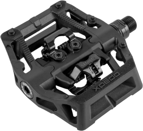 XPEDO GFX Neo Clipless Bicycling Pedals | Nylon Body, Cromoly Spindle, 3 Sealed Bearings, 16 Co-Molded Pins, 6° Float | MTB Trail/Enduro | Black/Black