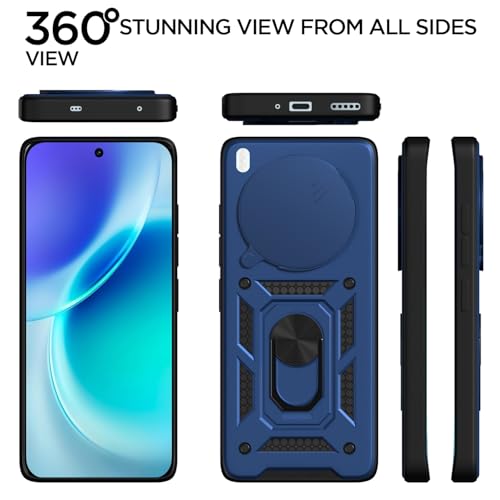 Image of Pikkme Back Cover for Vivo X300 5G | 360 Protection Case | Sliding Camera Shield Cover & Ring Holder Stand D10 Tough Armor Bumper Case (Blue)