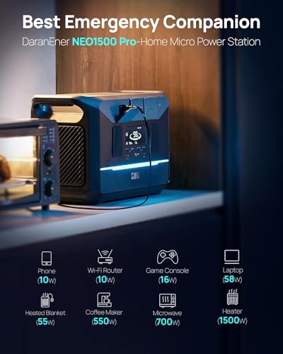 Image of DARANENER Generator 1800W (3000W Peak), 1382.4Wh LiFePO4 Portable Power Station, 1Hrs Fast Charge, 20ms UPS Solar Generator for Home Emergency Backup, RV, Camping, Off-Grid Power Outage