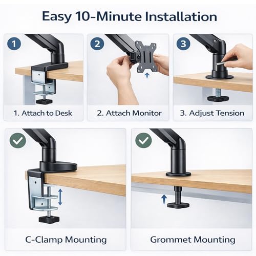 Image of RISSACHI Heavy Duty Dual Monitor Stand for Desk /Table with Gas Spring Height Adjustment for 17-32 inch Screen | Computer Dual Monitors Stand with 10 KG Weight Capacity | VESA Mount,Black