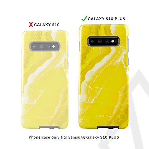 Burga Phone Case Compatible With Samsung Galaxy S10 Plus - Hybrid 2-Layer Hard Shell + Silicone Protective Case -Neon Yellow Marble Citrus Stone Vivid Bright - Scratch-Resistant Shockproof Cover #TOP1