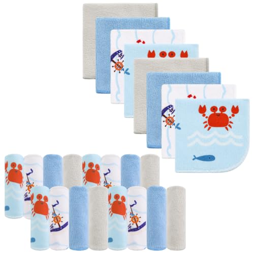 Image of Baby Washcloths, 24Pack Baby Wash Cloths Extra Soft & Ultra Absorbent, Baby Towels and Washcloths Face Towels for Unisex Boys Girls Body, Washclothes Gentle on Sensitive Skin, 9x9 Whales & Crabs