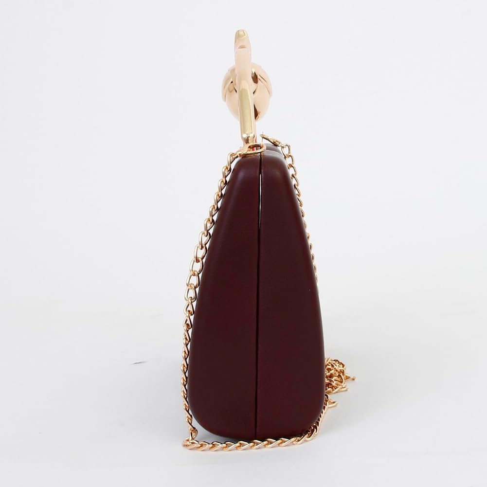 PU Leather Clutch Purse Rose Shaped Handle Evening Bag Unique Crossbody Handbag for Party Wedding Prom